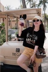 VGU0502-Set áo thun in micky, quần short phối viền ren Vàng