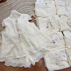 TQ4349-Set tơ tencel thêu, áo sát nách+quần short Kem