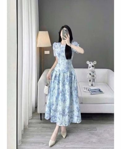 KS0822-Đầm kate thêu họa tiết hoa Hồng