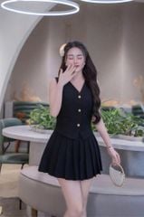TQ4333 - SET ÁO GILE + CHÂN VÁY NGẮN XẾP LY FULL ĐEN