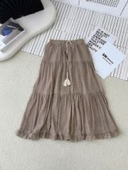 KS0906-Chân váy tầng viền bèo Xanh