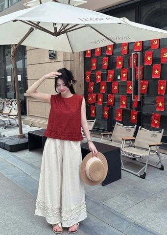 TB5752 - SET ÁO SÁT NÁCH ĐỎ + QUẦN DÀI PHỐI CHÂN BÈO