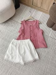 TQ4358 - SET ÁO KIỂU PHỐI VIỀN BÈO + QUẦN SHORT TRẮNG
