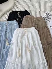 KS0904-Chân váy tầng viền bèo Đen