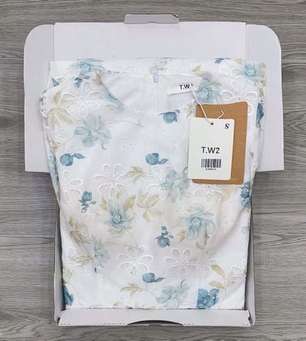 KS0821-Đầm kate thêu họa tiết hoa Xanh