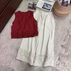 TB5752 - SET ÁO SÁT NÁCH ĐỎ + QUẦN DÀI PHỐI CHÂN BÈO