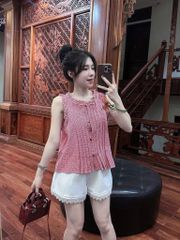 TQ4358 - SET ÁO KIỂU PHỐI VIỀN BÈO + QUẦN SHORT TRẮNG