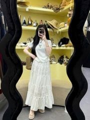 KS0911-Set áo thun đính hoa, CV tầng thêu CC Trắng (full trắng)