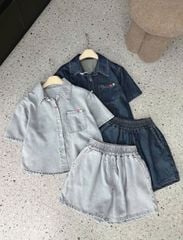 TB8339  SET SƠ MI ĐÍNH NÚT TIM ( XANH ĐẬM )