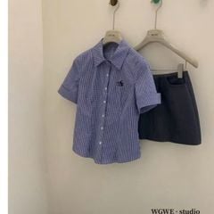 LEN2084 ÁO SƠMI QC THÊU CHỮ (CARO XANH)