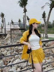 KS0895-Set 3 món (áo sơ mi vàng, áo thun 3lỗ trắng, quần short)