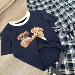 TB8541 SET ÁO THUN GẤU, QUẦN DÀI CARO