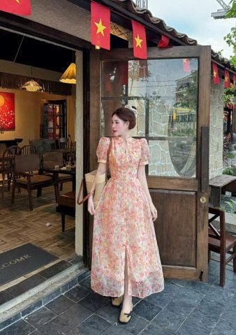VGU0102 ĐẦM HOA NÚT BỌC ( HOA CAM )