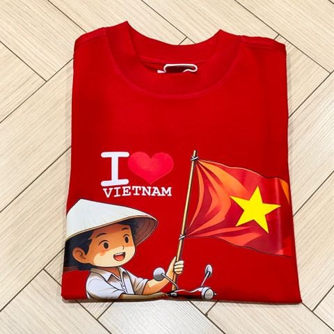 TUN0098 ÁO THUN CÔ GÁI CẦM CỜ (ĐỎ)