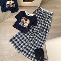 TB8541 SET ÁO THUN GẤU, QUẦN DÀI CARO