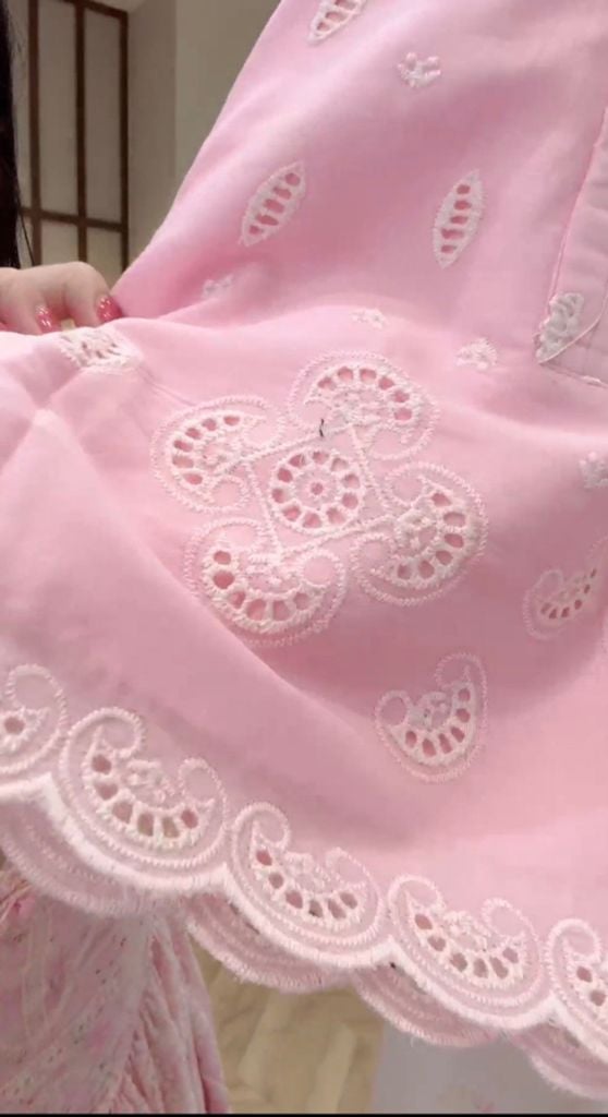 TB8027 ÁO SƠMI CỔ TRÒN CHÂN REN (HỒNG)
