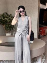 KS0885-Set áo Gile nhúng eo, quần suông sọc