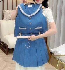 OAK0065 SET GILE JEAN CỔ VIỀN REN, CV XẾP LI