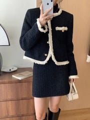 QCC0135 SET DẠ ĐEN PHỐI VIỀN, CV NGẮN