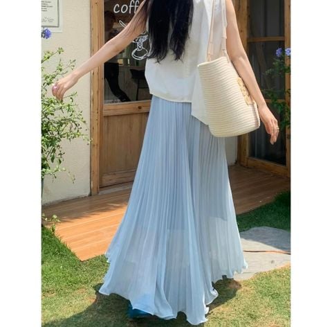 LEN3025 CHÂN VÁY QC DẬP LI CHÂN SÓNG (XANH)