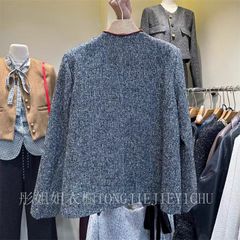 QCC1105 - Áo khoác dạ cột nơ vai Đen