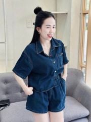 TB8339  SET SƠ MI ĐÍNH NÚT TIM ( XANH ĐẬM )