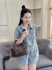TB8340 SET SƠ MI ĐÍNH NÚT TIM  (XANH NHẠT )
