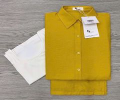 KS0895-Set 3 món (áo sơ mi vàng, áo thun 3lỗ trắng, quần short)