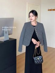 QCC0156-Áo dạ nút đồng phối nắp túi ghi Xám