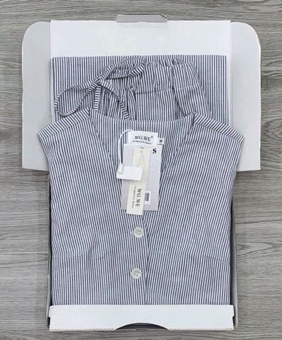 KS0885-Set áo Gile nhúng eo, quần suông sọc