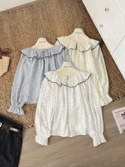 LEN1399 ÁO HOA NHÍ CỔ BÈO (XANH)
