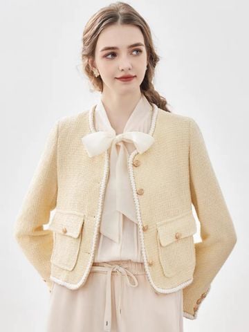 QCC0064 KHOÁC DẠ PHỐI VIỀN (KEM VÀNG)