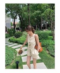 KS0883-Set linen quần short Kem