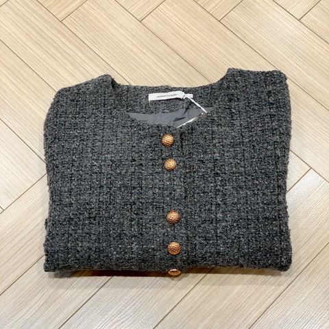 QCC0156-Áo dạ nút đồng phối nắp túi ghi Xám