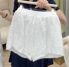 LEN3234 Set tơ thêu quần short Kem 89160