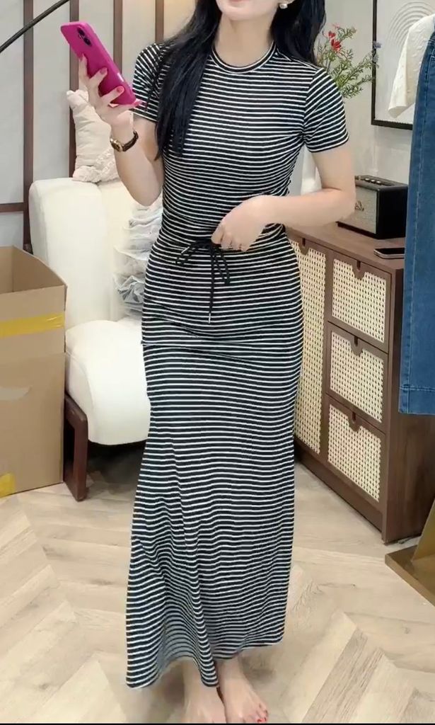 TUN0109 SET THUN SỌC CV DÀI (ĐEN)