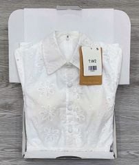 KS0882-Đầm xô thêu CC phối nút bọc cổ sơ mi Trắng