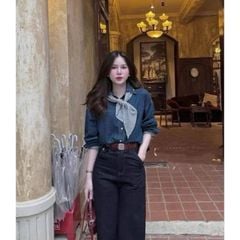 LEN2152 ÁO SƠMI JEAN QC PHỐI CHOÀNG SỌC (ĐẬM)