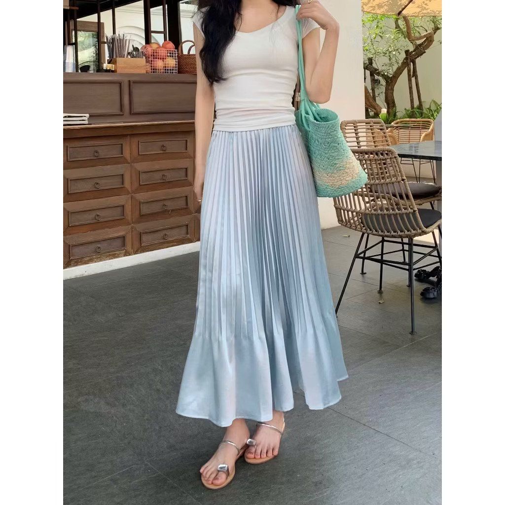 LEN3223 Chân váy dập li Xanh 2508