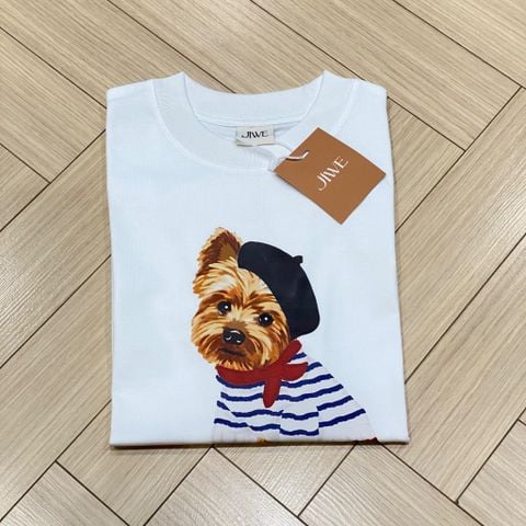 TUN0090 ÁO THUN CHÚ CHÓ ĐỘI NÓN (TRẮNG)