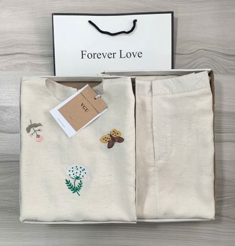 VGU0219 SET LINEN THÊU HỌA TIẾT, CV DÀI