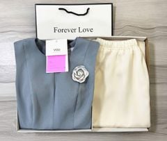 VGU0233 Set áo sát nách Xanh tag hoa, Cv dài Trắng