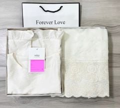 VGU0237 Set áo sát nách viền bèo, cv ren thêu Trắng