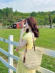 VRA0610 ĐẦM VÀNG MOCKING THUN TAY PHỒNG