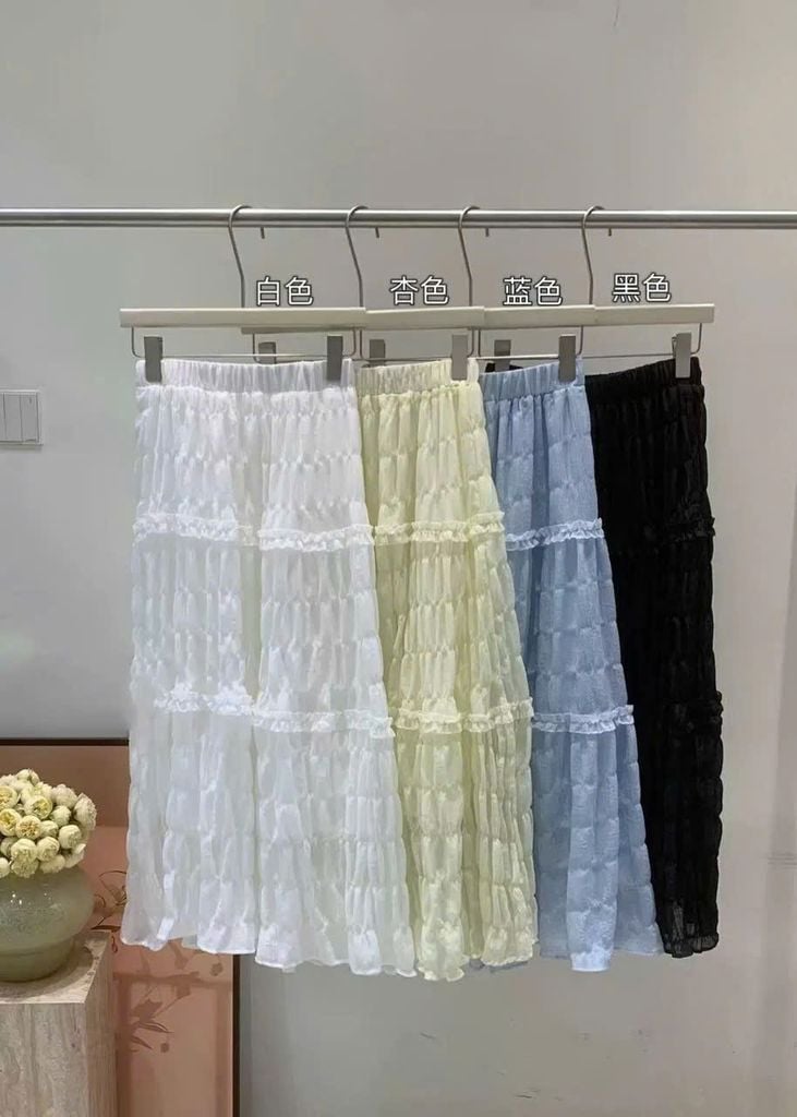 LEN3109 Chân váy tầng sóng dọc Vàng 88963