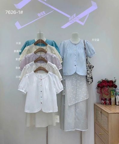 LEN3052 Babydoll nút màu cổ viền ren X.biển 7626-1