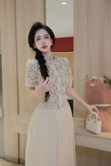 TB8217 - ĐẦM CAO CẤP DÀI PHỐI NÚT