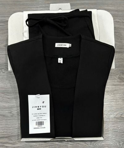 TB8200 - SET ÁO VEST TAY NGẮN + ÁO THUN + QUẦN DÀI FULL ĐEN ( SET 3 MÓN)