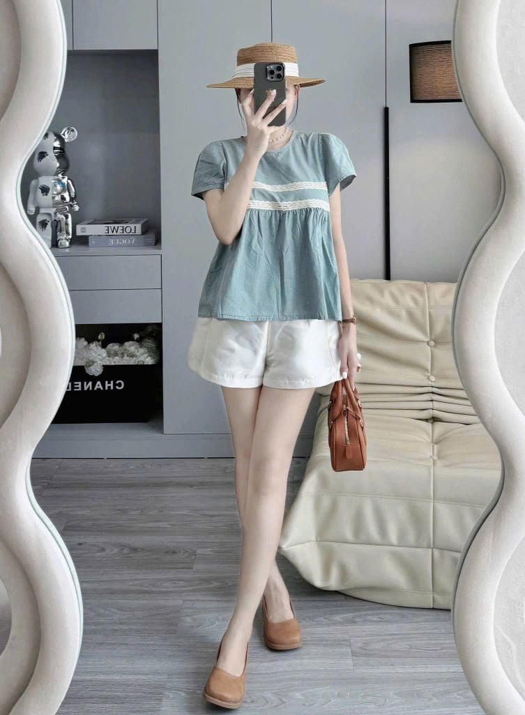 KS0699 - SET ÁO PHOM BABY DOLL + QUẦN SHORT TRẮNG