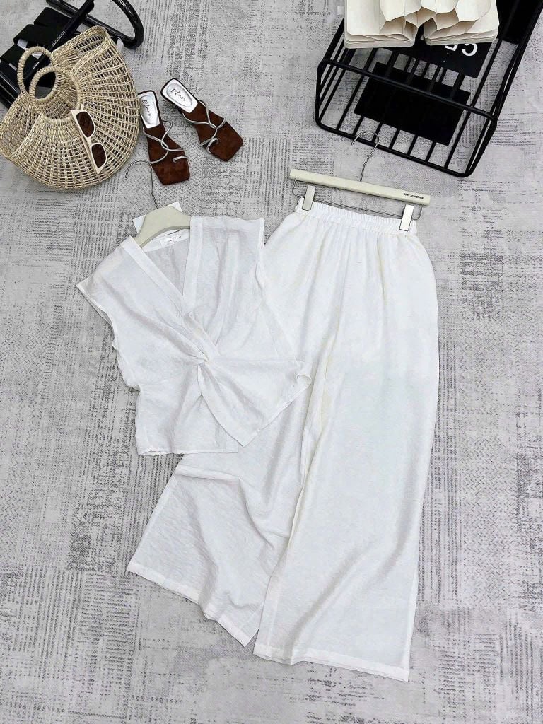 KS0778 - SET ÁO KIỂU + QUẦN DÀI FULL TRẮNG
